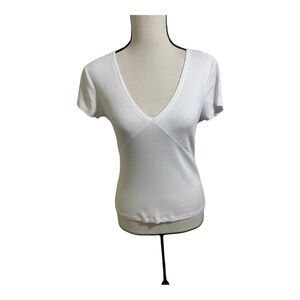 Bershka womens V-neck ribbed short sleeve top. Size Large white.